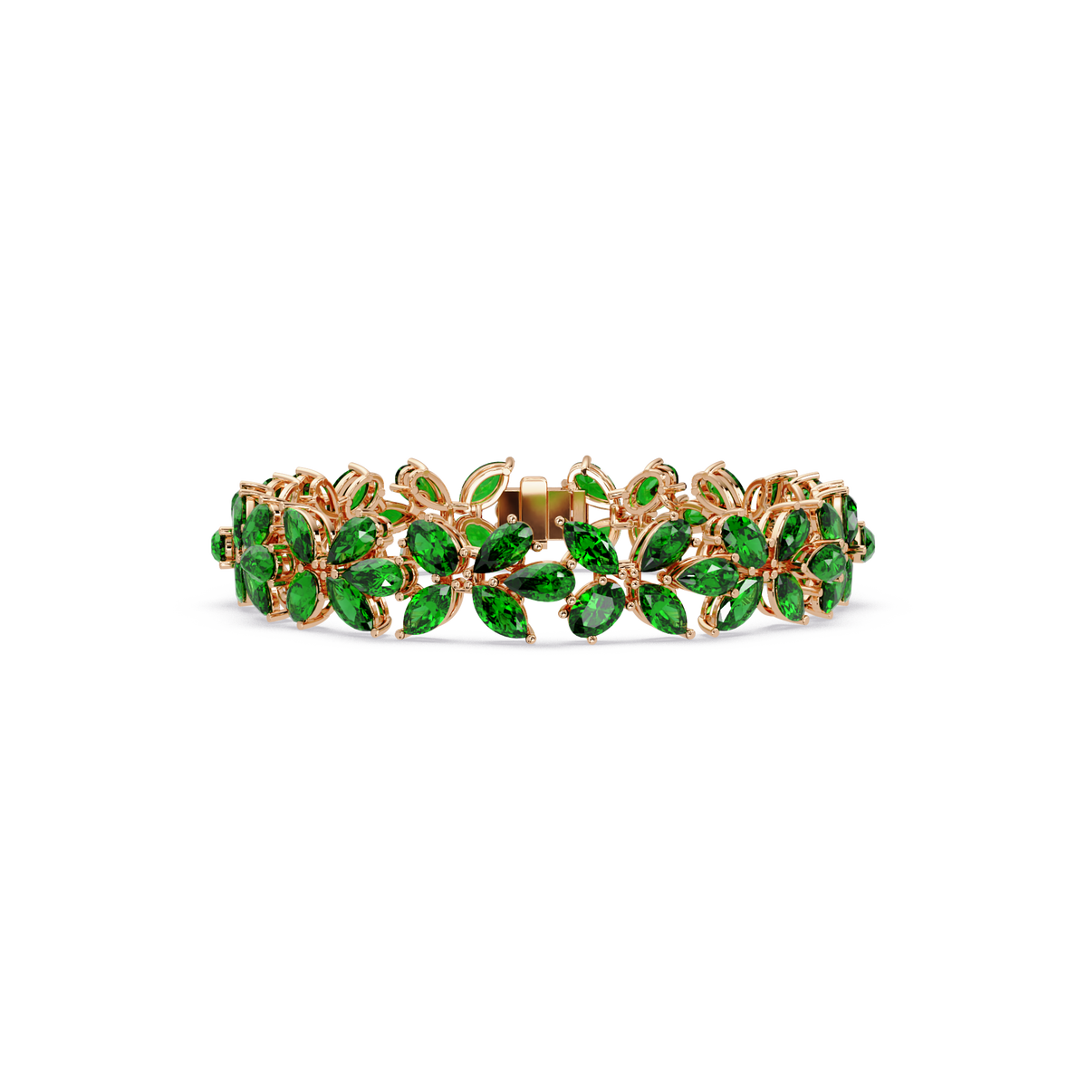 Mixed-shape emerald green colorstone tennis bracelet in rose gold