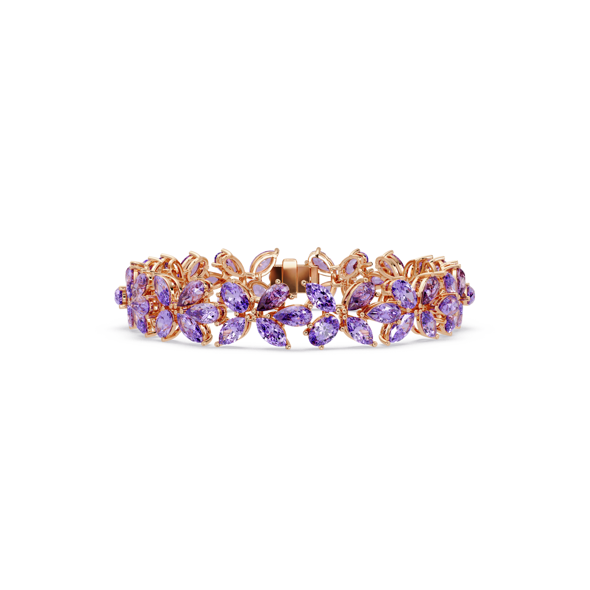 Mixed-shape amethyst purple colorstone tennis bracelet in rose gold