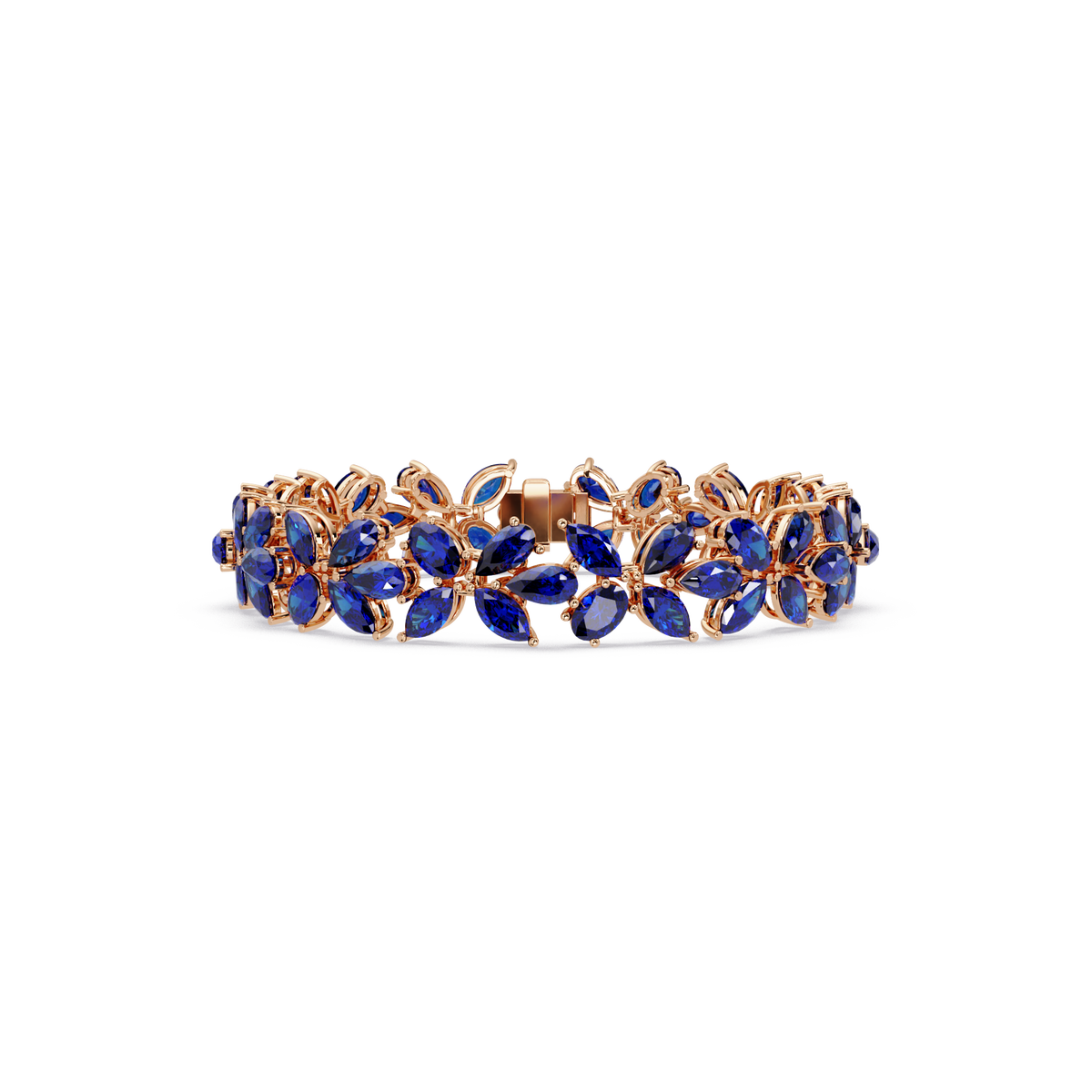 Mixed-shape sapphire blue colorstone tennis bracelet in rose gold