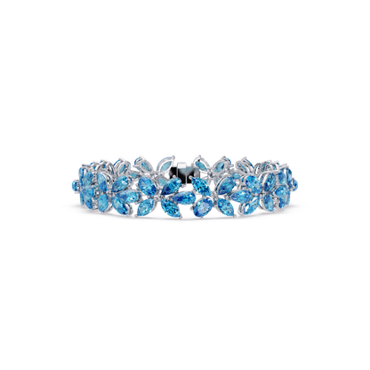 Mixed-shape aquamarine blue colorstone tennis bracelet in white gold