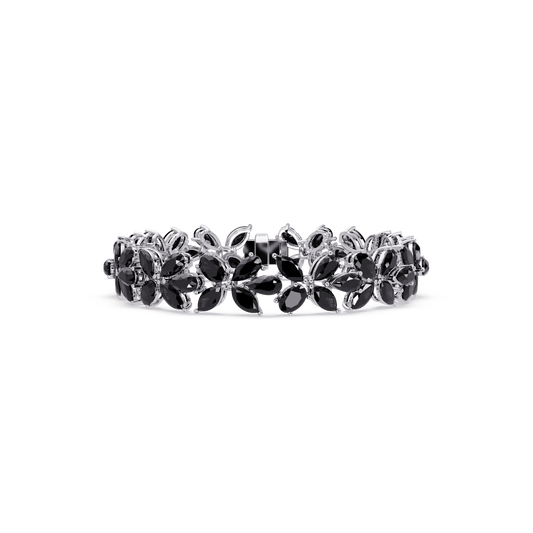 Mixed-shape onyx colorstone tennis bracelet in white gold