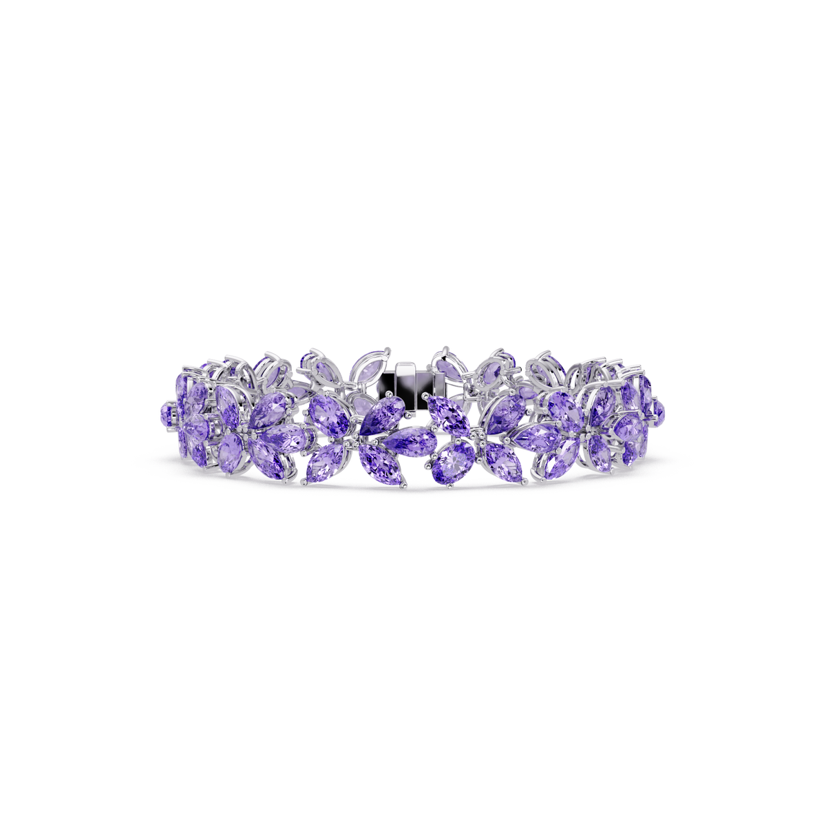 Mixed-shape amethyst purple colorstone tennis bracelet in white gold