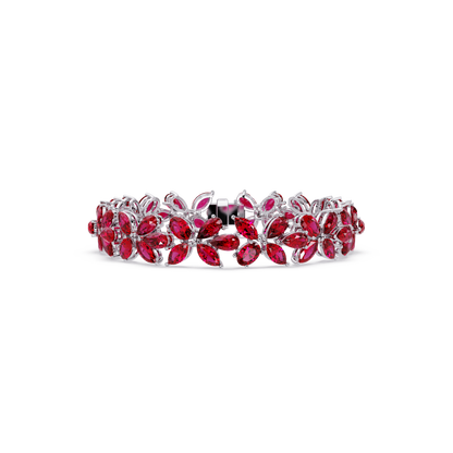 Mixed-shape ruby red colorstone tennis bracelet in white gold