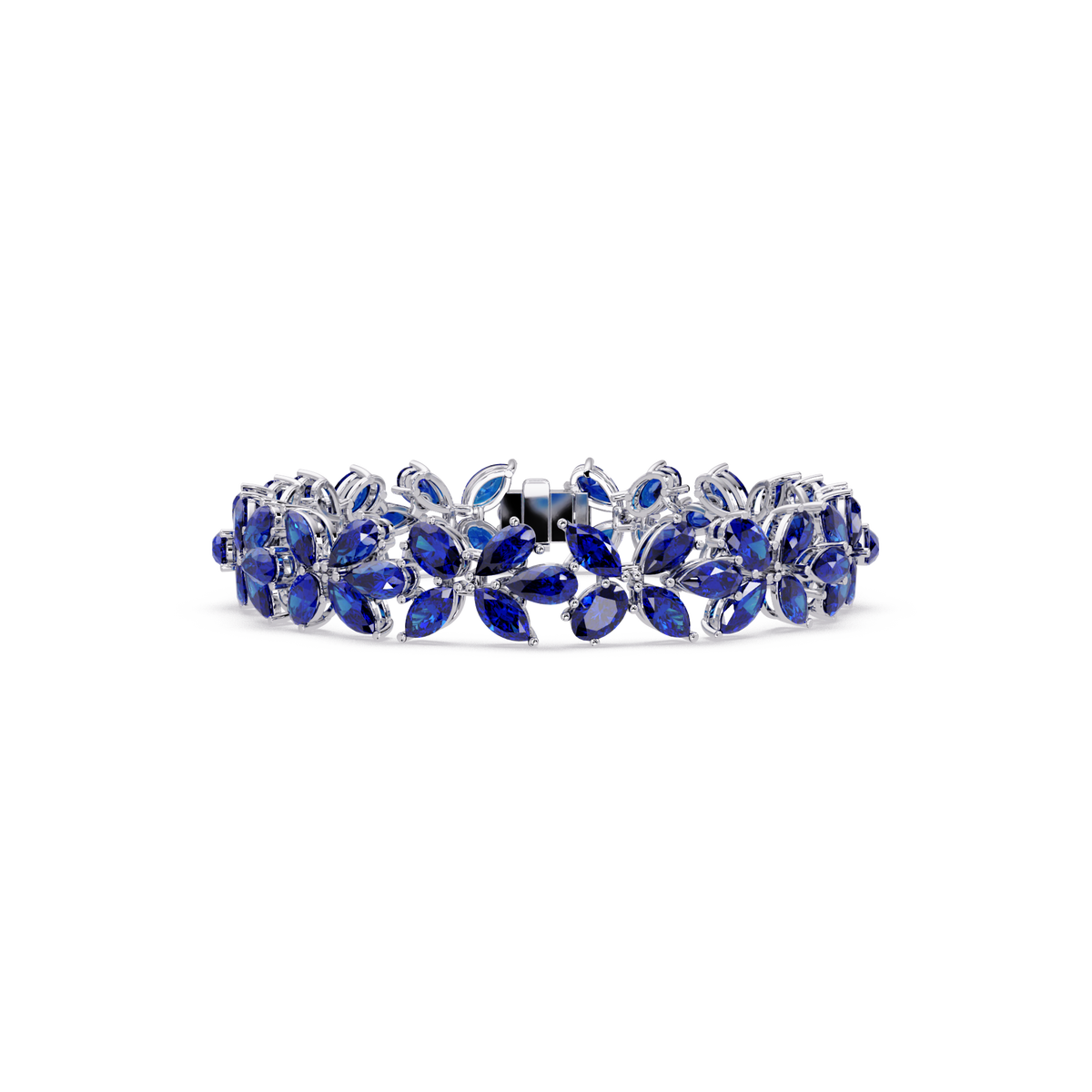 Mixed-shape sapphire blue colorstone tennis bracelet in white gold