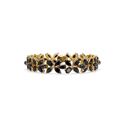 Mixed-shape onyx colorstone tennis bracelet in yellow gold