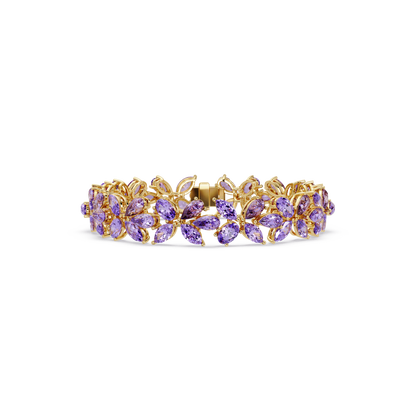 Mixed-shape amethyst purple colorstone tennis bracelet in yellow gold