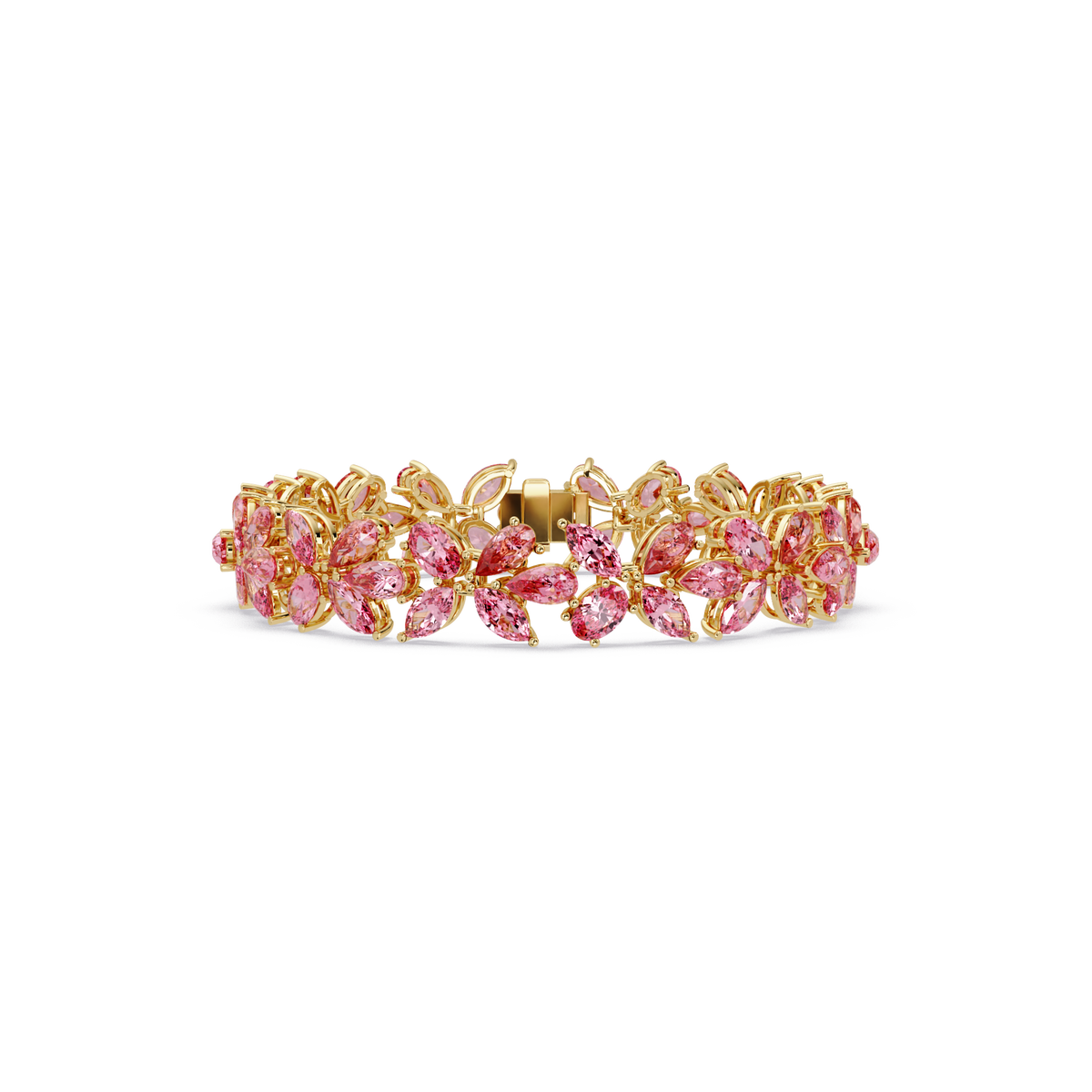 Mixed-shape tourmaline colorstone tennis bracelet in yellow gold