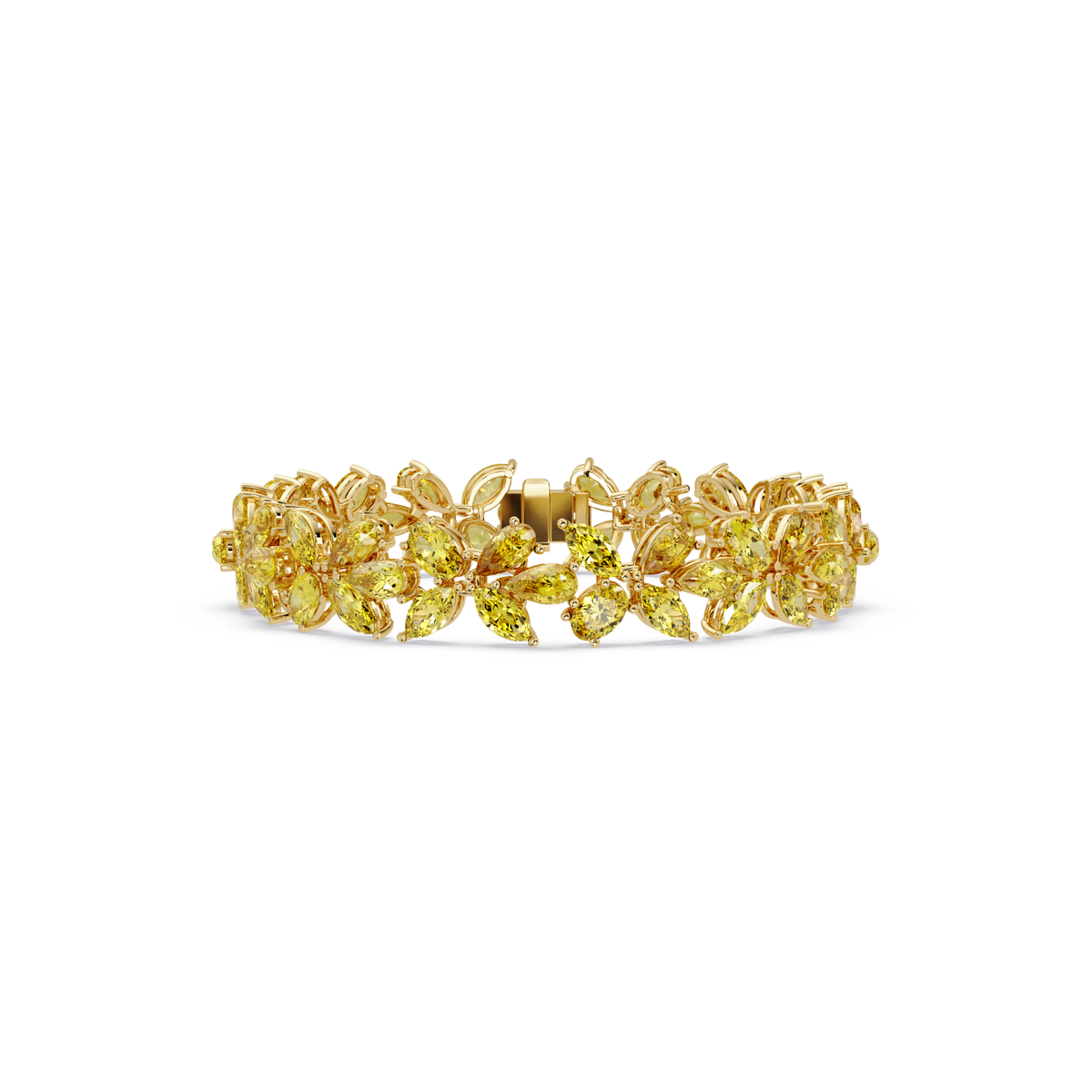 Mixed-shape citrine yellow colorstone tennis bracelet in yellow gold