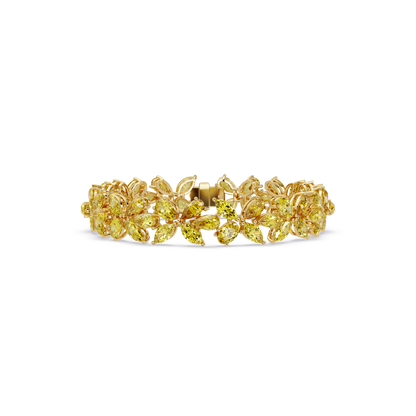 Mixed-shape citrine yellow colorstone tennis bracelet in yellow gold