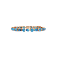 Mixed-shape aquamarine blue colorstone tennis bracelet in rose gold