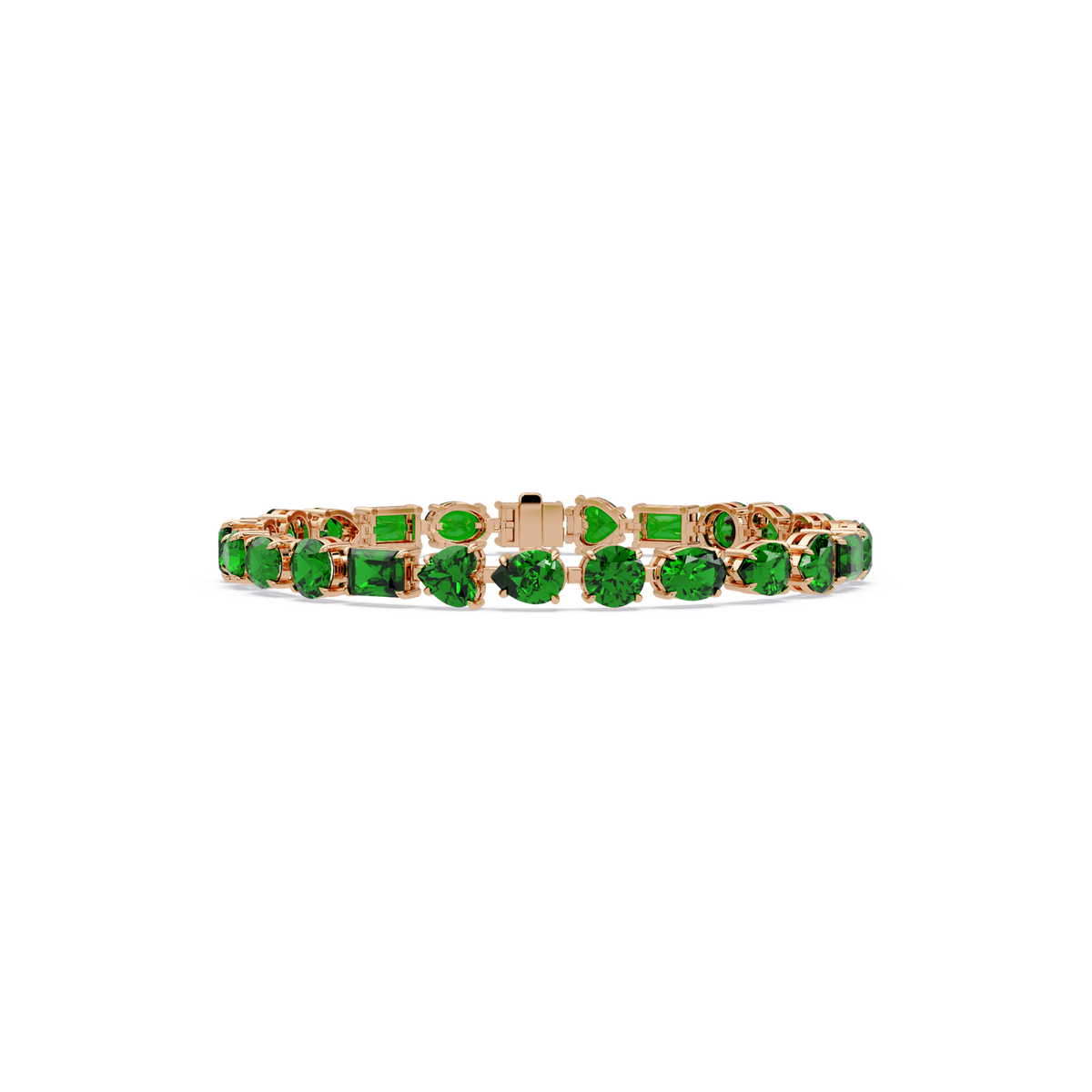 Mixed-shape emerald green colorstone tennis bracelet in rose gold
