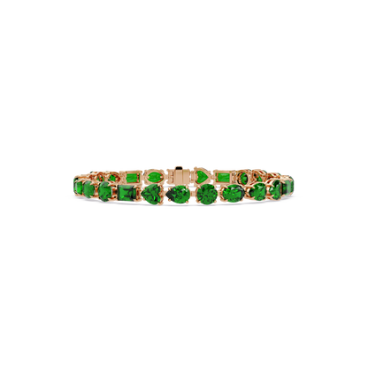 Mixed-shape emerald green colorstone tennis bracelet in rose gold
