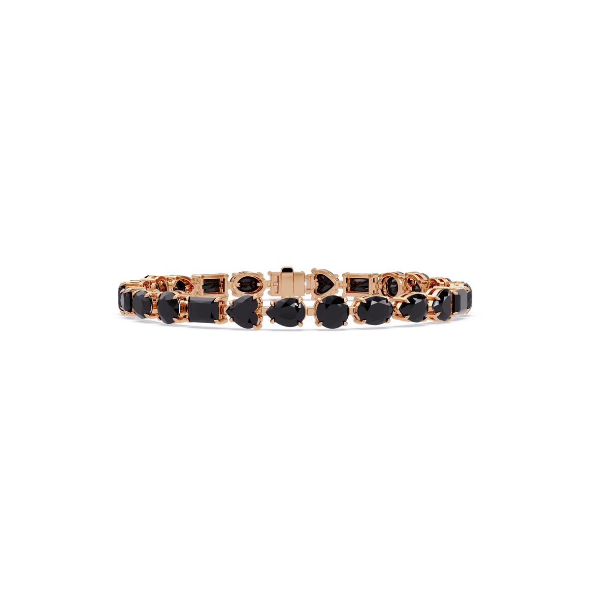 Mixed-shape onyx colorstone tennis bracelet in rose gold