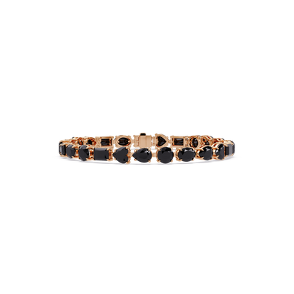 Mixed-shape onyx colorstone tennis bracelet in rose gold