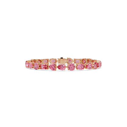 Mixed-shape tourmaline pink colorstone tennis bracelet in rose gold