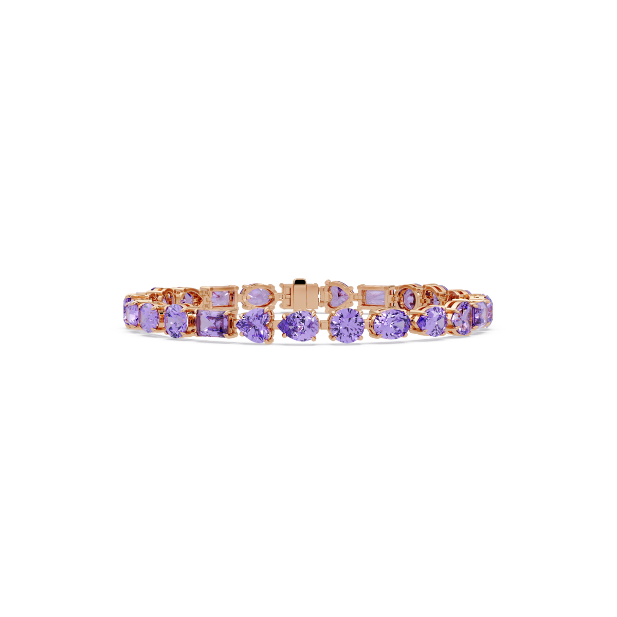 Mixed-shape amethyst purple colorstone tennis bracelet in rose gold