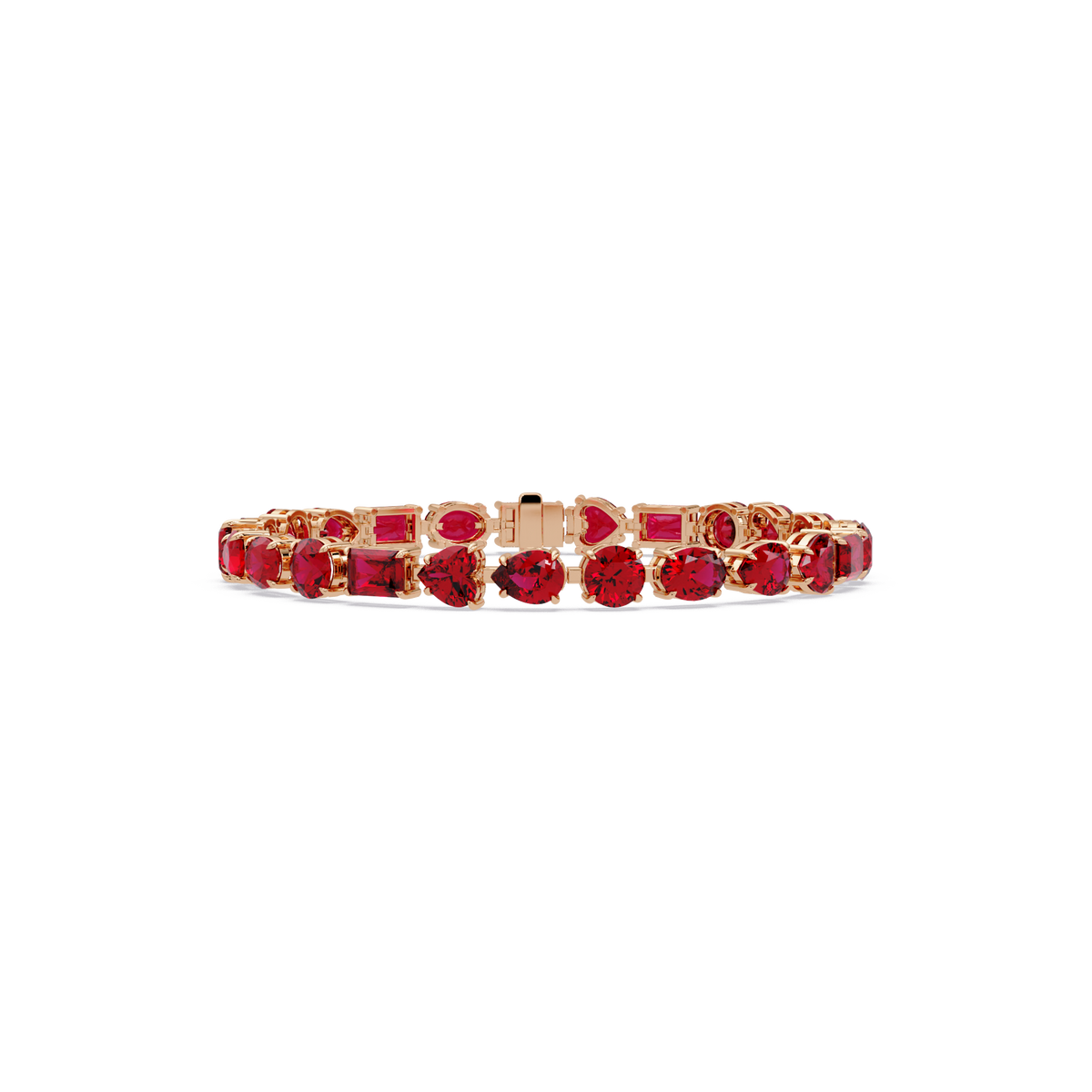 Mixed-shape ruby red colorstone tennis bracelet in rose gold