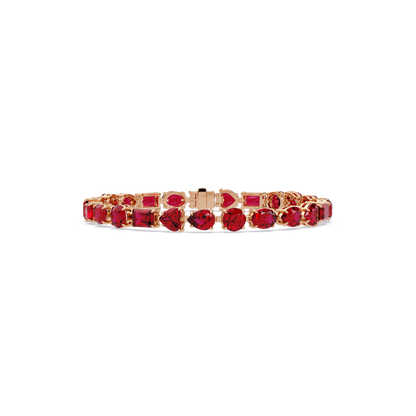 Mixed-shape ruby red colorstone tennis bracelet in rose gold