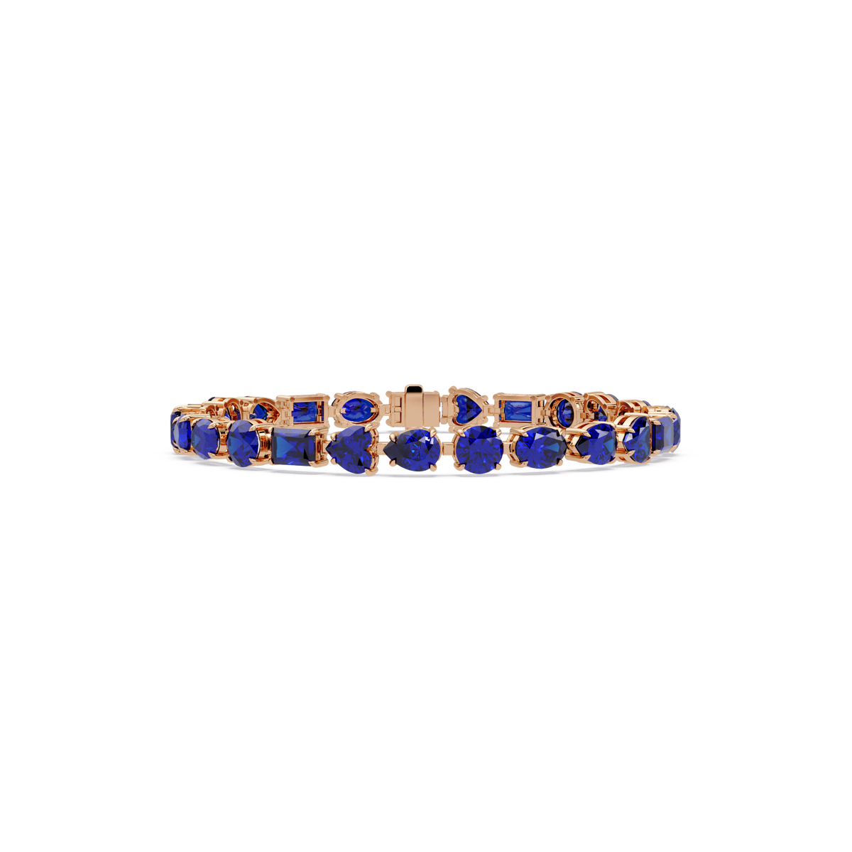 Mixed-shape sapphire blue colorstone tennis bracelet in rose gold