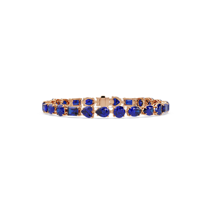 Mixed-shape sapphire blue colorstone tennis bracelet in rose gold