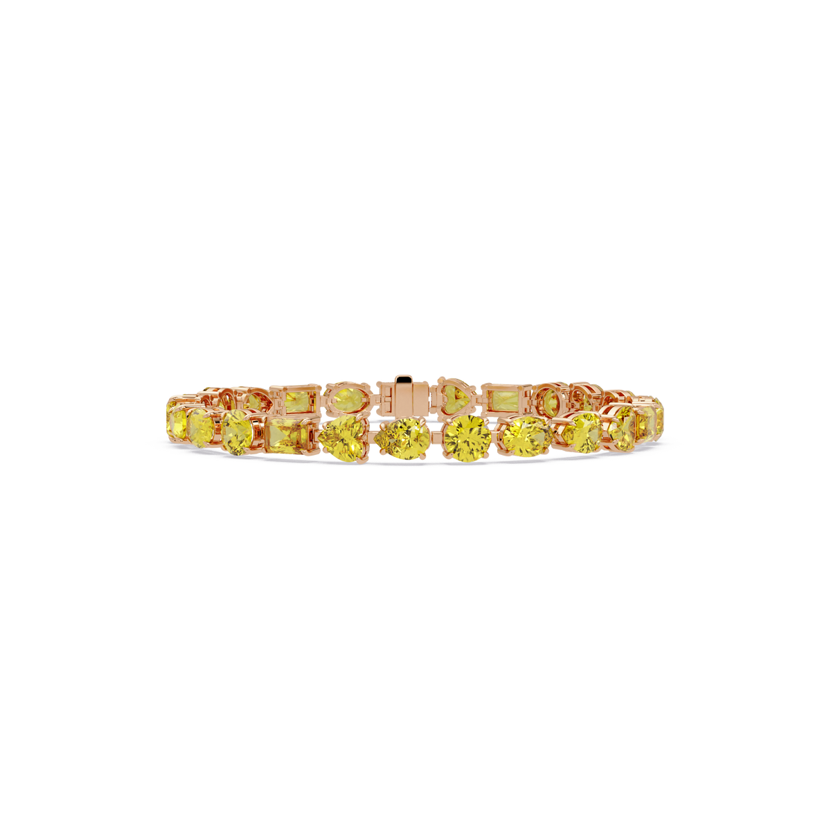 Mixed-shape citrine yellow colorstone tennis bracelet in rose gold
