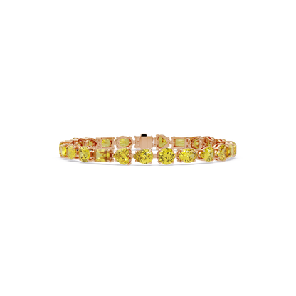 Mixed-shape citrine yellow colorstone tennis bracelet in rose gold