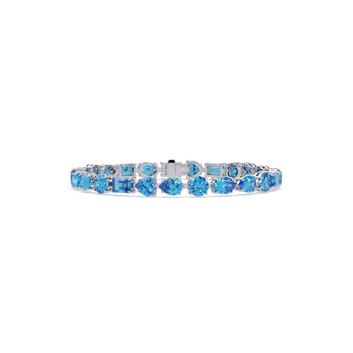 Mixed-shape aquamarine blue colorstone tennis bracelet in white gold