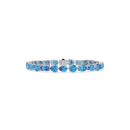 Mixed-shape aquamarine blue colorstone tennis bracelet in white gold