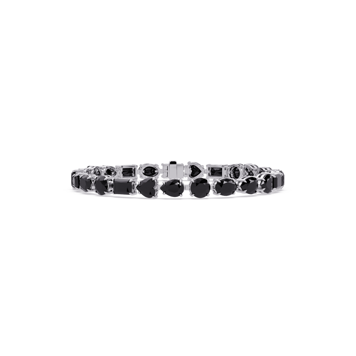 Mixed-shape onyx colorstone tennis bracelet in white gold