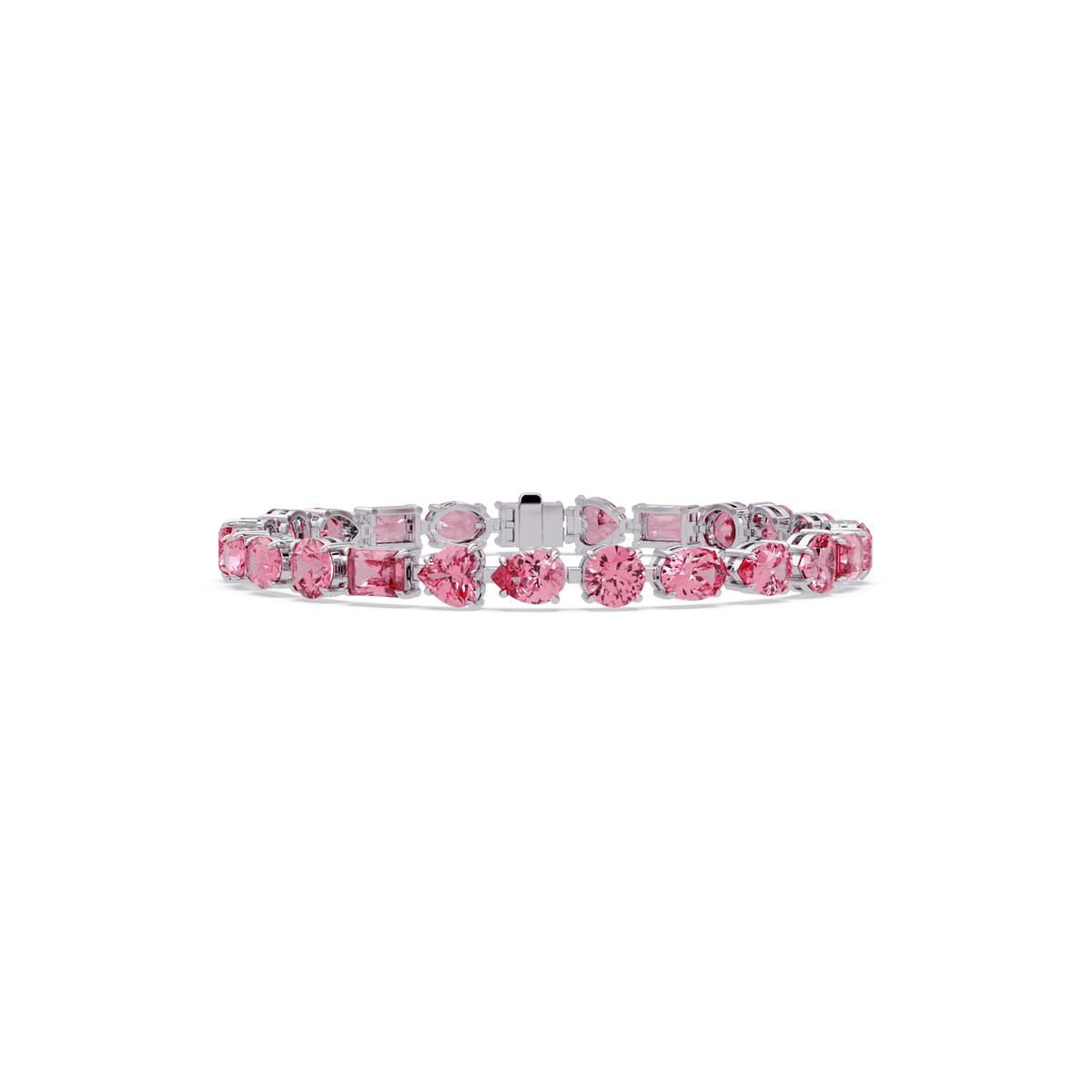 Mixed-shape tourmaline pink colorstone tennis bracelet in white gold