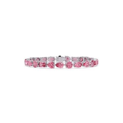 Mixed-shape tourmaline pink colorstone tennis bracelet in white gold