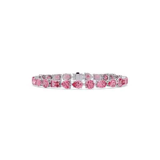 Mixed-shape tourmaline pink colorstone tennis bracelet in white gold