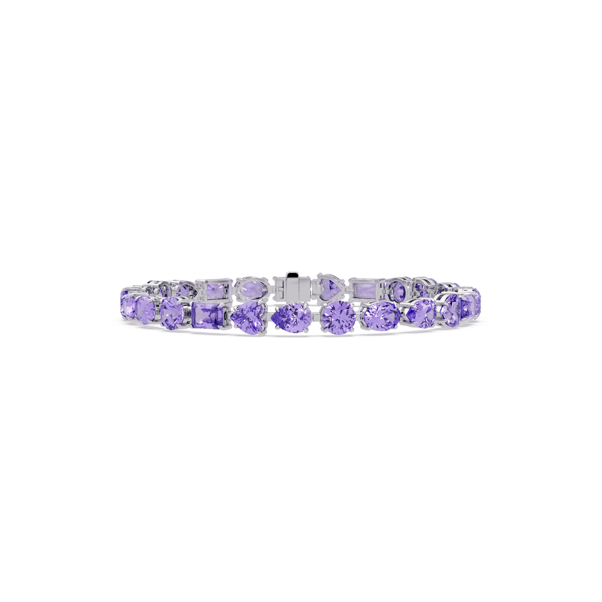 Mixed-shape amethyst purple colorstone tennis bracelet in white gold