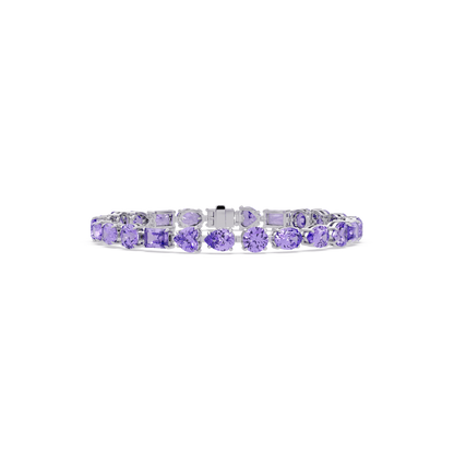 Mixed-shape amethyst purple colorstone tennis bracelet in white gold
