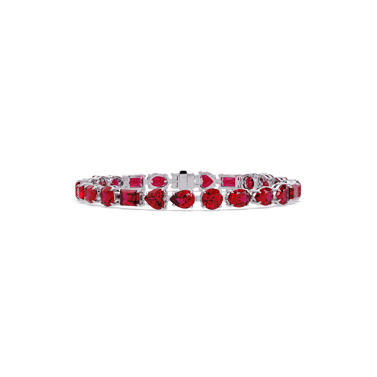 Mixed-shape ruby red colorstone tennis bracelet in white gold
