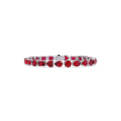 Mixed-shape ruby red colorstone tennis bracelet in white gold