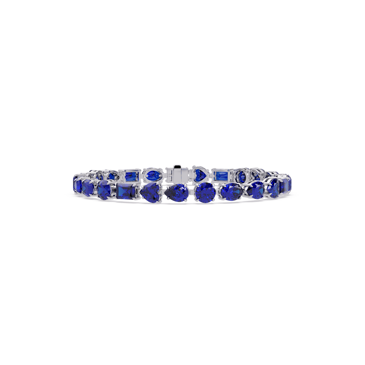 Mixed-shape sapphire blue colorstone tennis bracelet in white gold