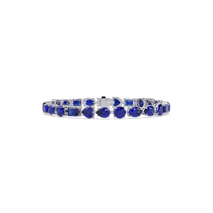 Mixed-shape sapphire blue colorstone tennis bracelet in white gold