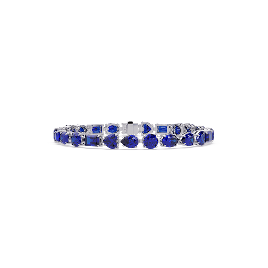 Mixed-shape sapphire blue colorstone tennis bracelet in white gold