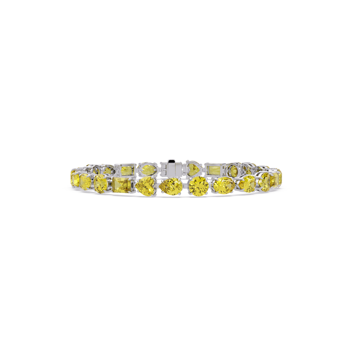 Mixed-shape citrine yellow colorstone tennis bracelet in white gold