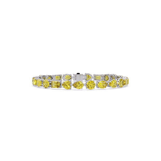 Mixed-shape citrine yellow colorstone tennis bracelet in white gold