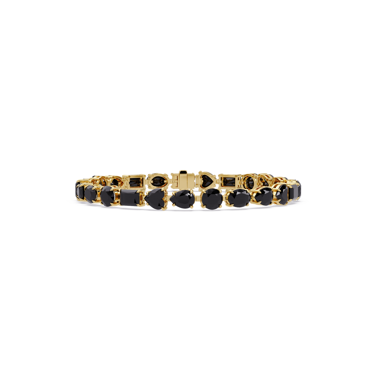Mixed-shape onyx colorstone tennis bracelet in yellow gold