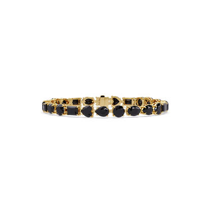 Mixed-shape onyx colorstone tennis bracelet in yellow gold