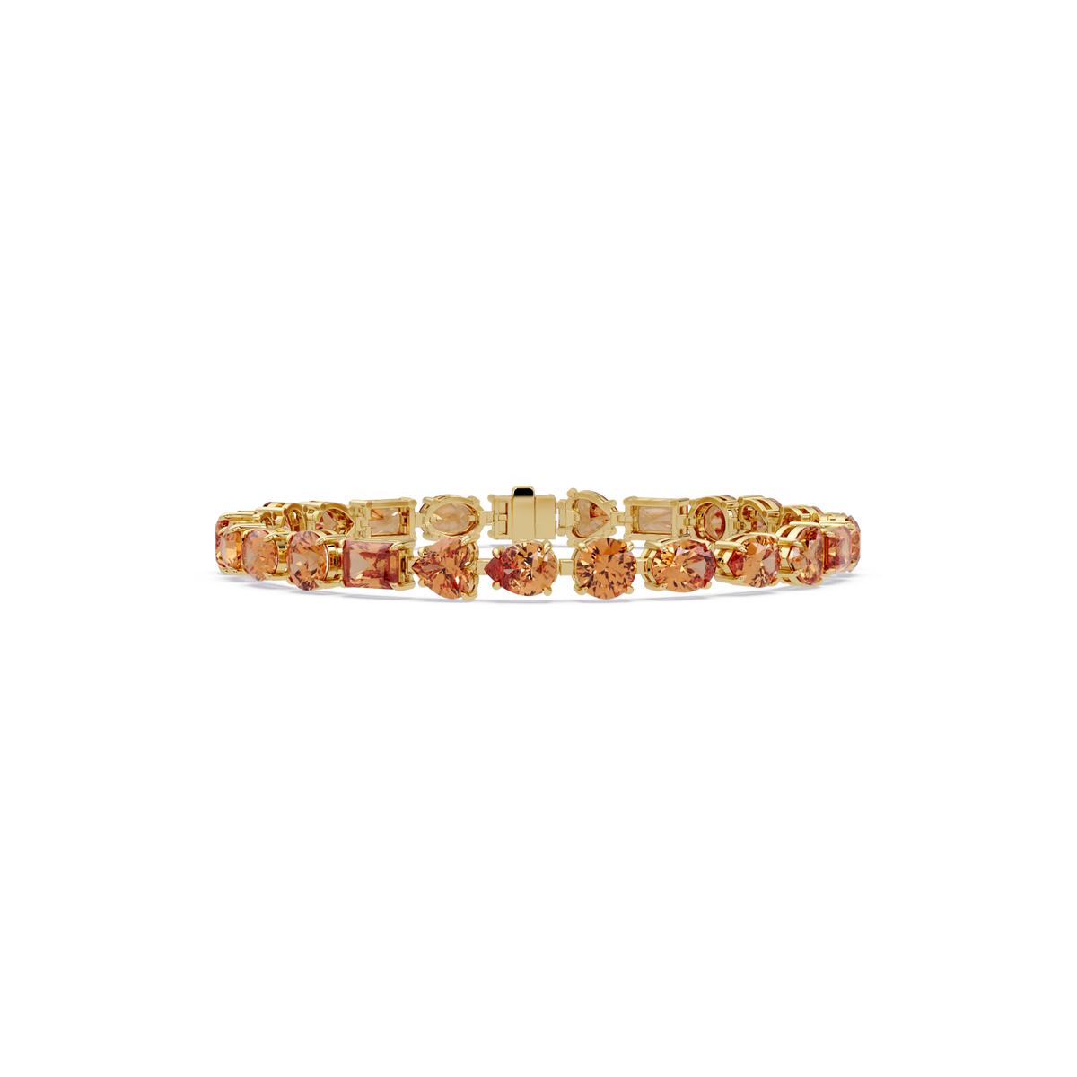 Mixed-shape champagne topaz colorstone tennis bracelet in yellow gold