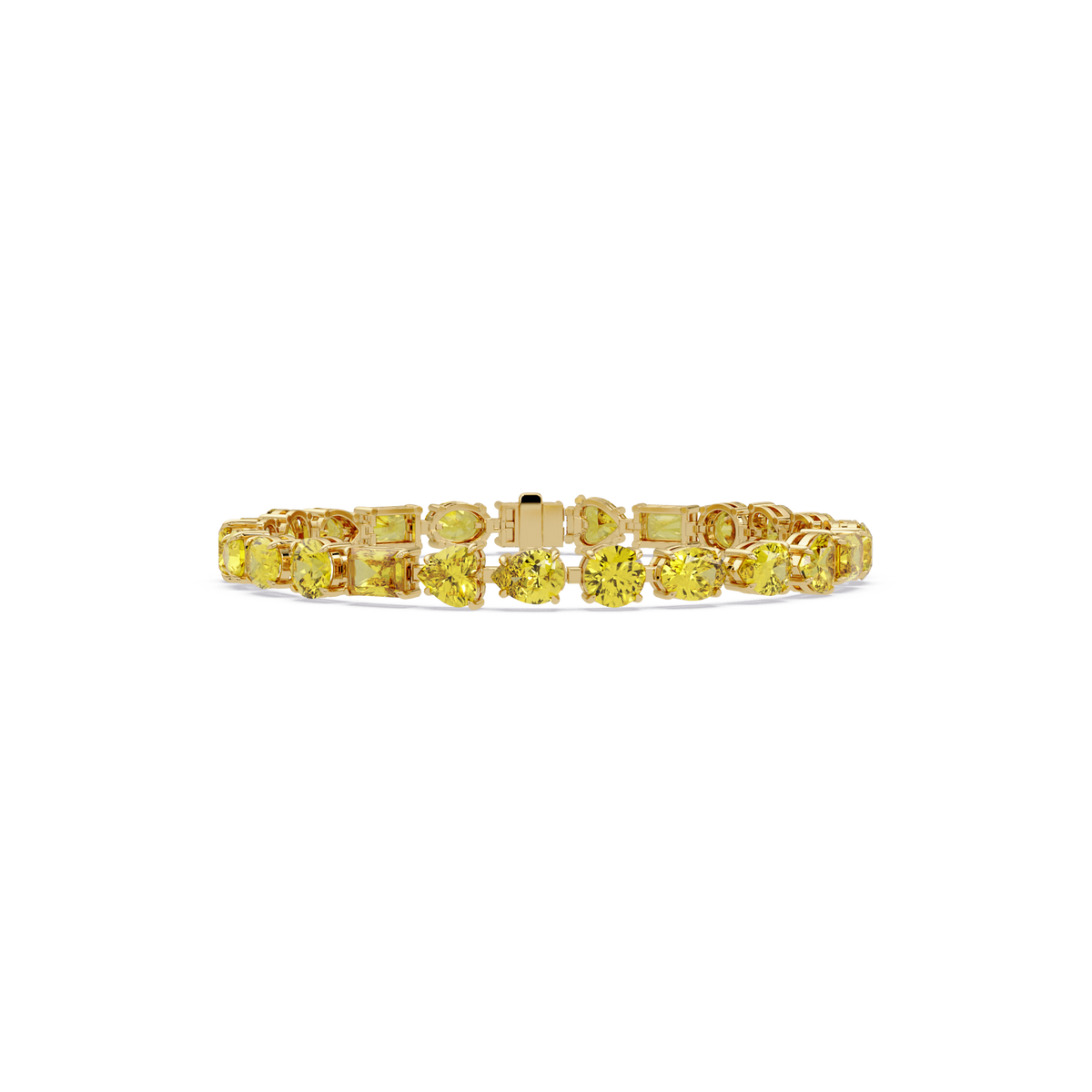 Mixed-shape citrine yellow colorstone tennis bracelet in yellow gold