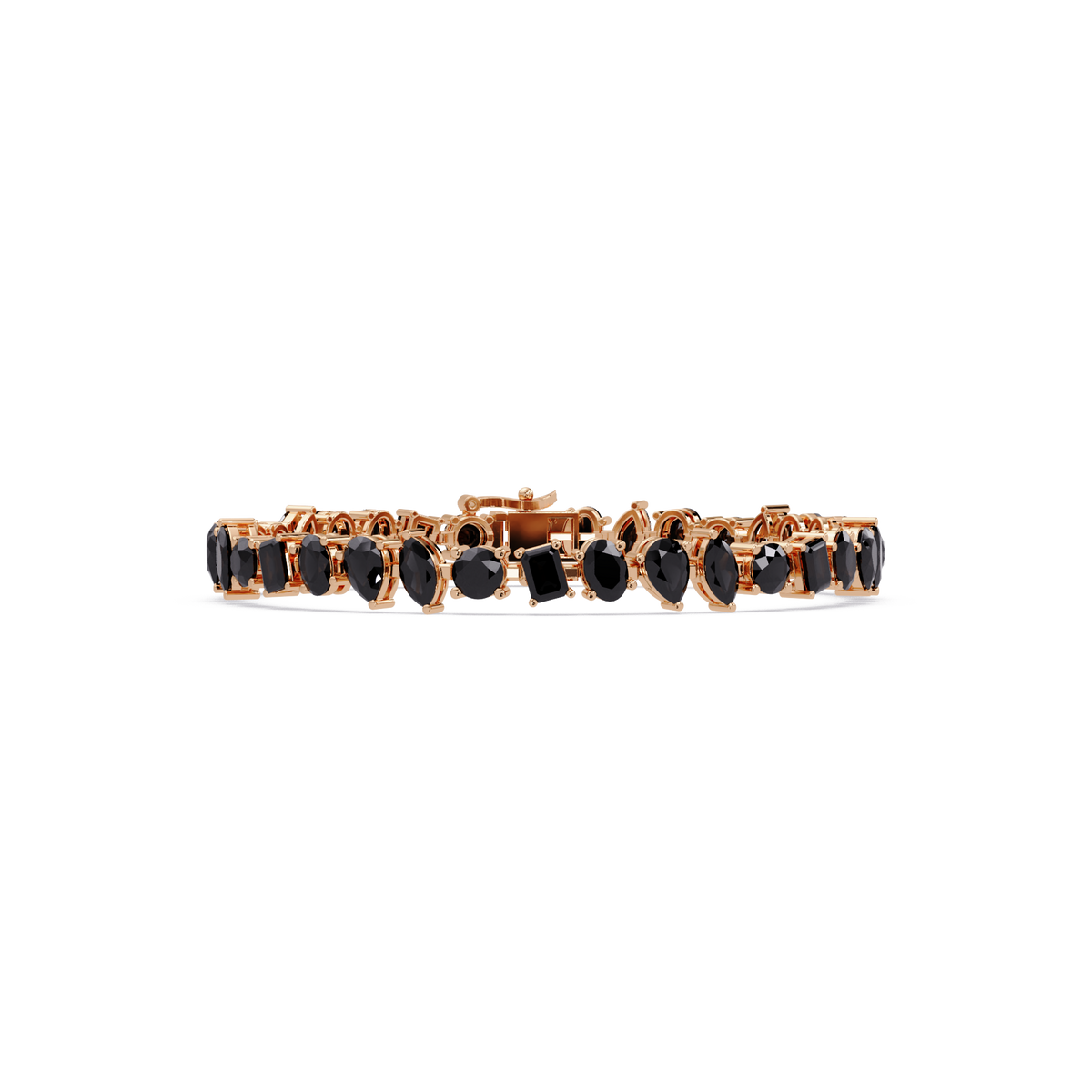 Oval, emerald, marquise, pear and round onyx colorstone tennis bracelet in rose gold