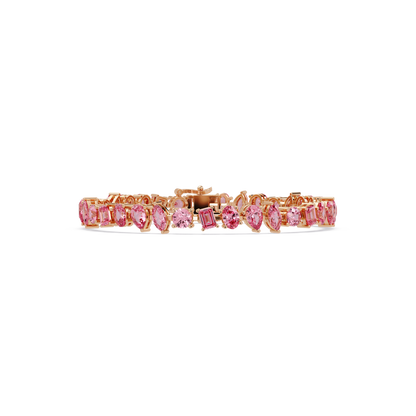 Oval, emerald, marquise, pear and round tourmaline pink colorstone tennis bracelet in rose gold