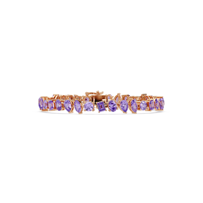Oval, emerald, marquise, pear and round amethyst purple colorstone tennis bracelet in rose gold