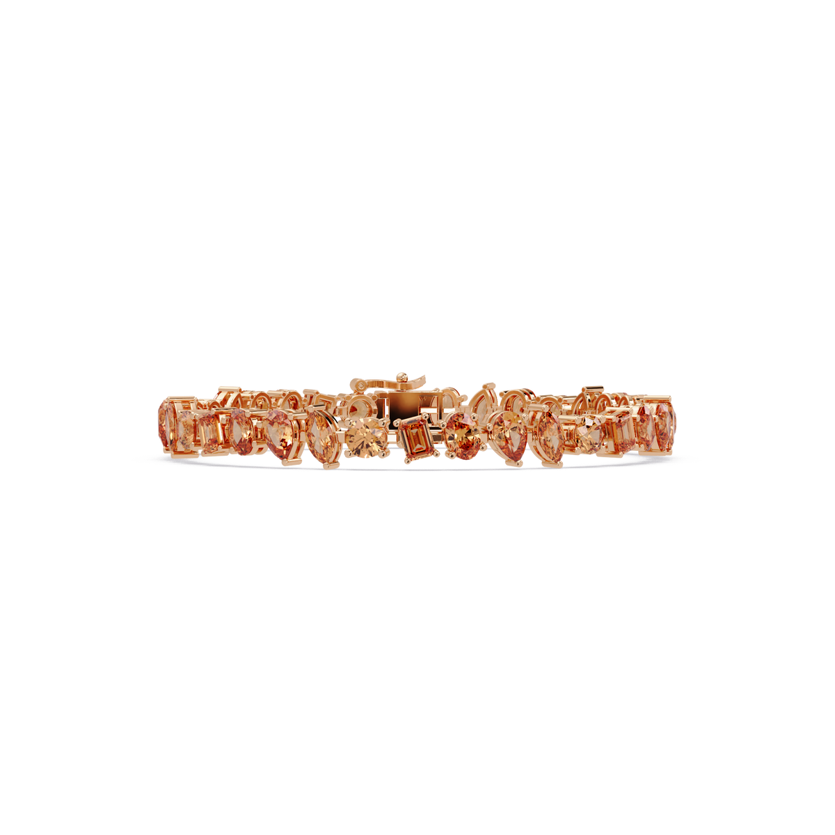 Oval, emerald, marquise, pear and round champagne topaz colorstone tennis bracelet in rose gold