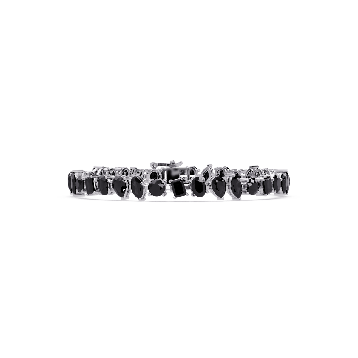 Oval, emerald, marquise, pear and round onyx colorstone tennis bracelet in white gold